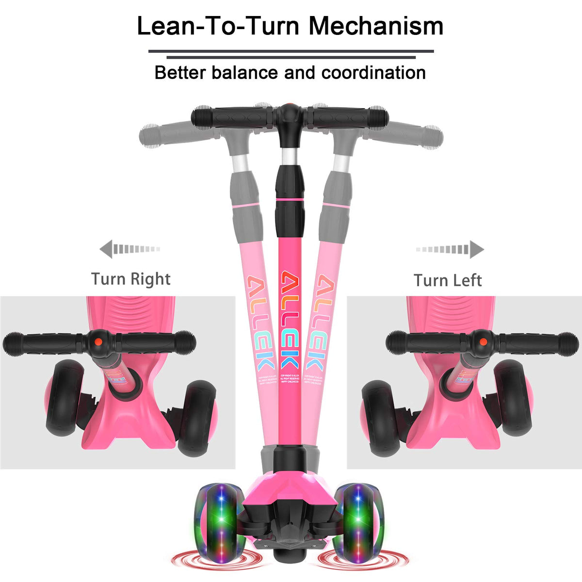 Kick Scooter 3-Wheeled Push Scooter with Light-Up Wheels Q1507