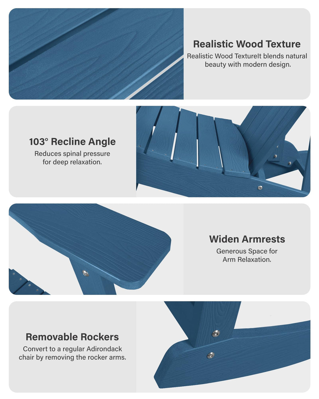 Navy Blue All-Weather Resistant Adirondack Rocking Chair Set of 2 R157073