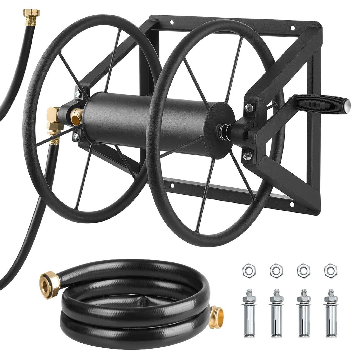 Wall Mounted Garden Hose Reel, Holds 200 ft 5/8-inch, Heavy-Duty Steel N154778