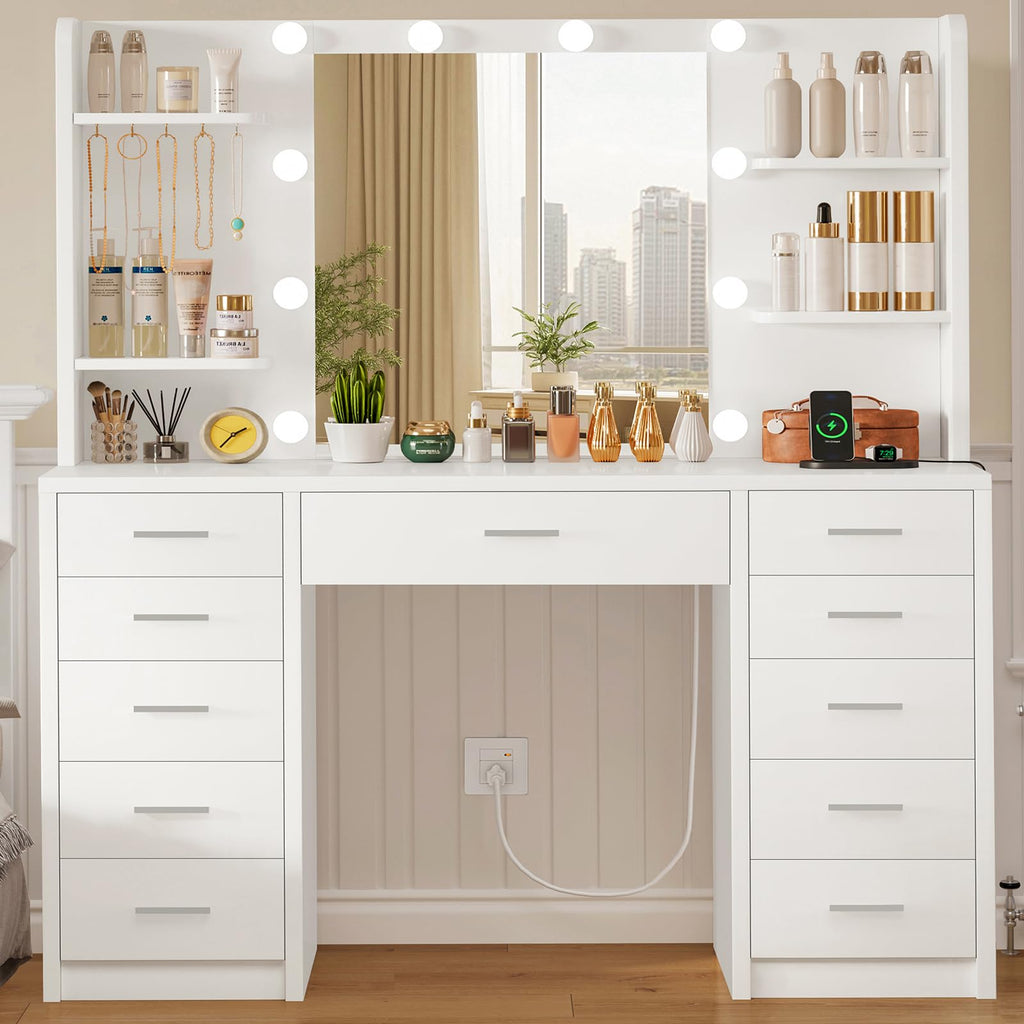 White Vanity Desk with Mirror and Lights T55645