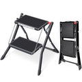 Folding Step Ladder, 2 Step Step Stool with Handle, Black D8750