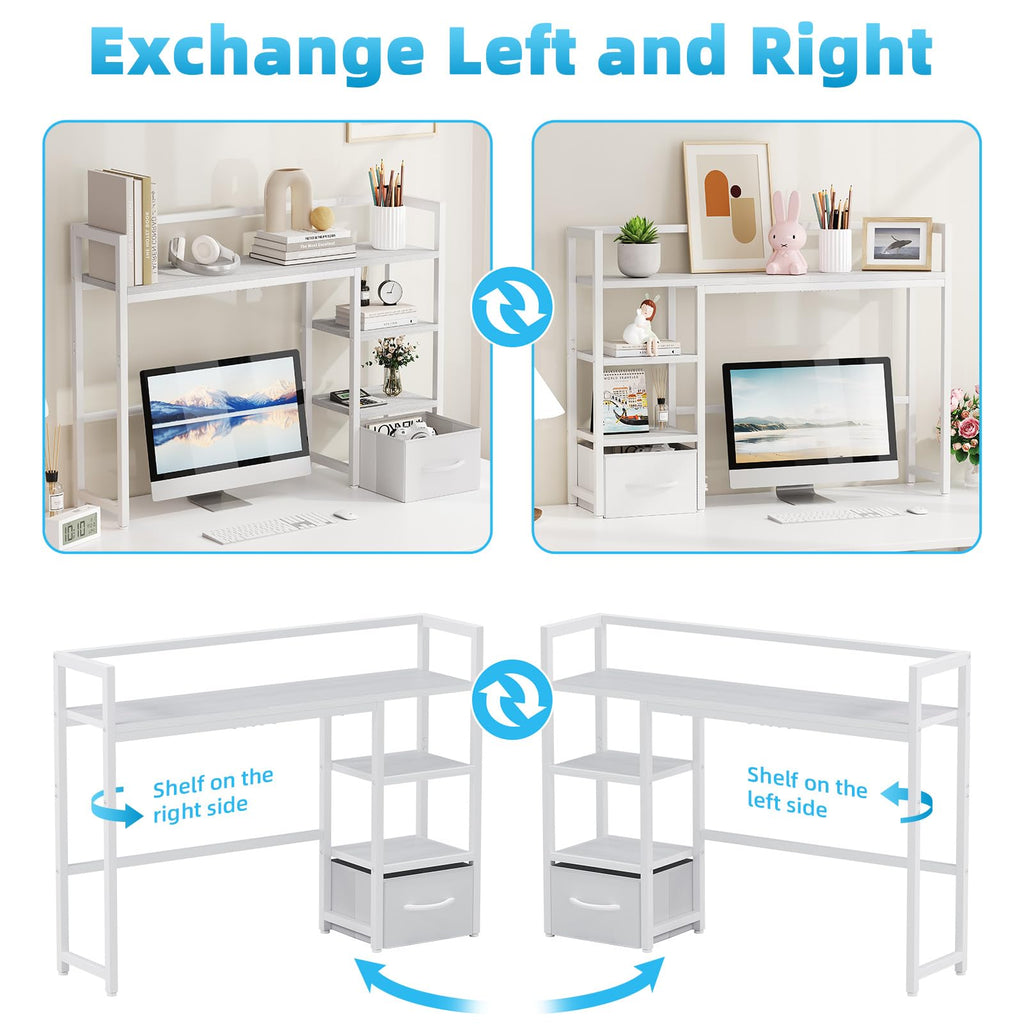 White Wood Desk Shelf with Drawer J351833
