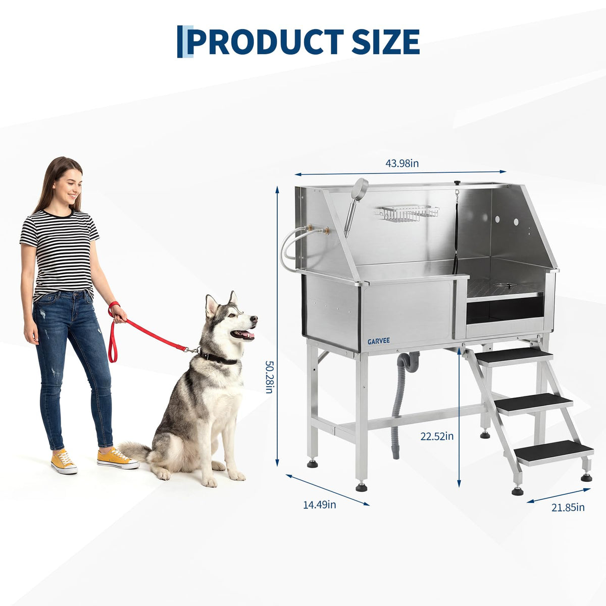 46 Inch Stainless Steel Dog Grooming Tub G628