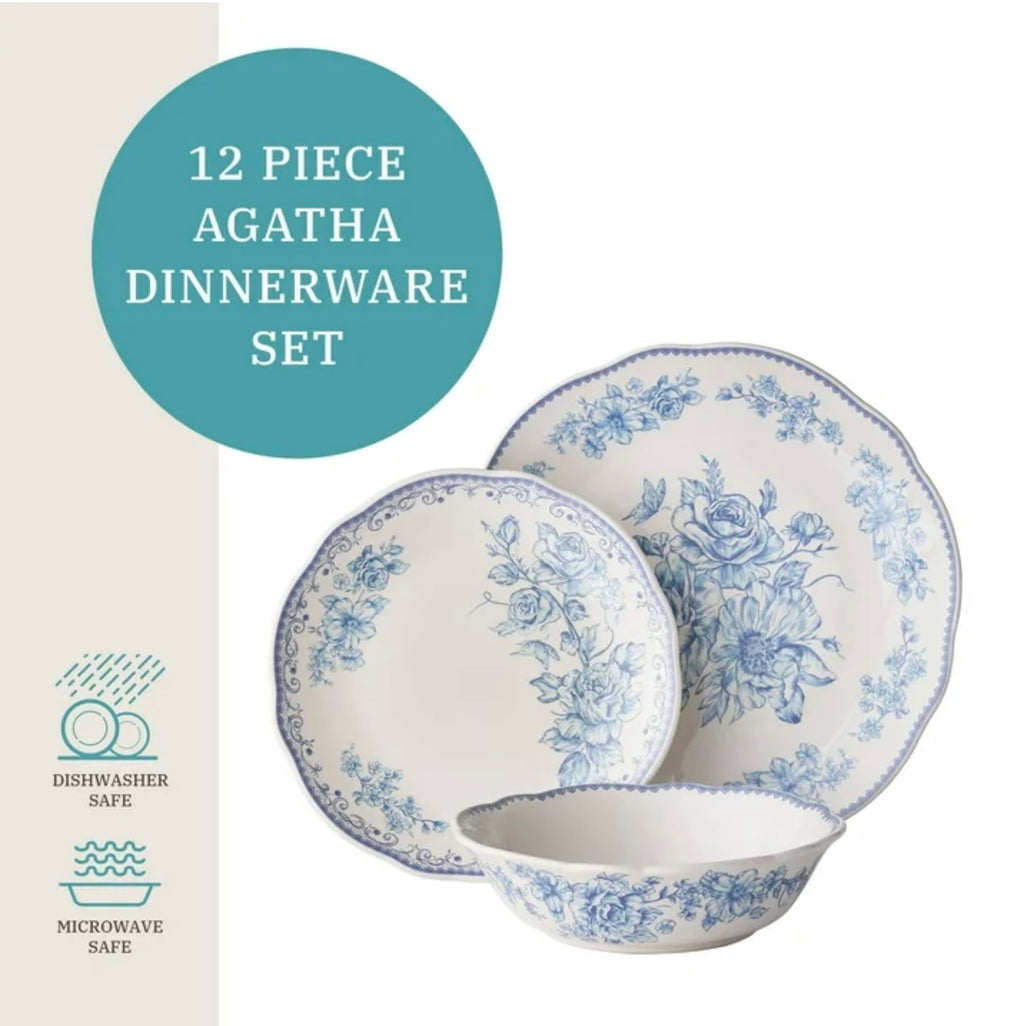 Blue 12-Piece Stoneware Dinnerware Set G14589