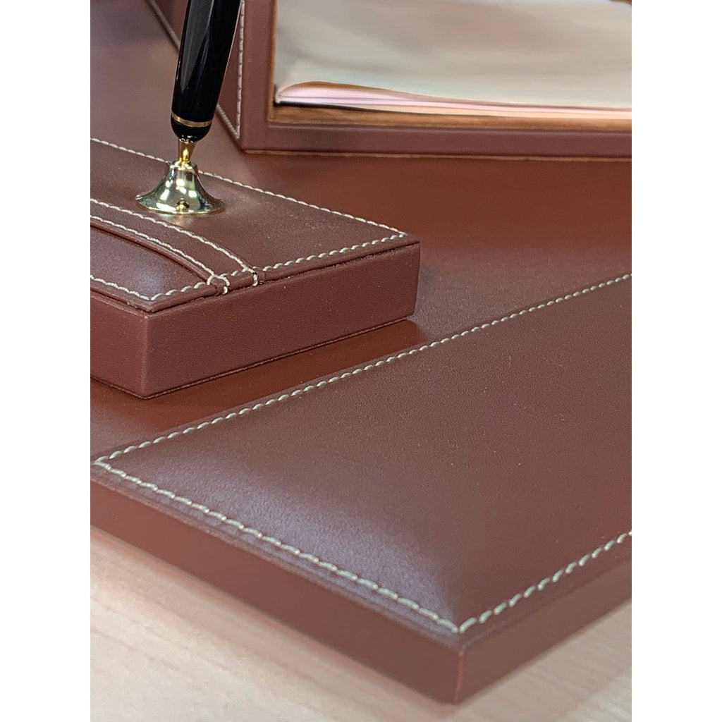 Rustic Brown Leather Desk Set, 8-Piece W2688