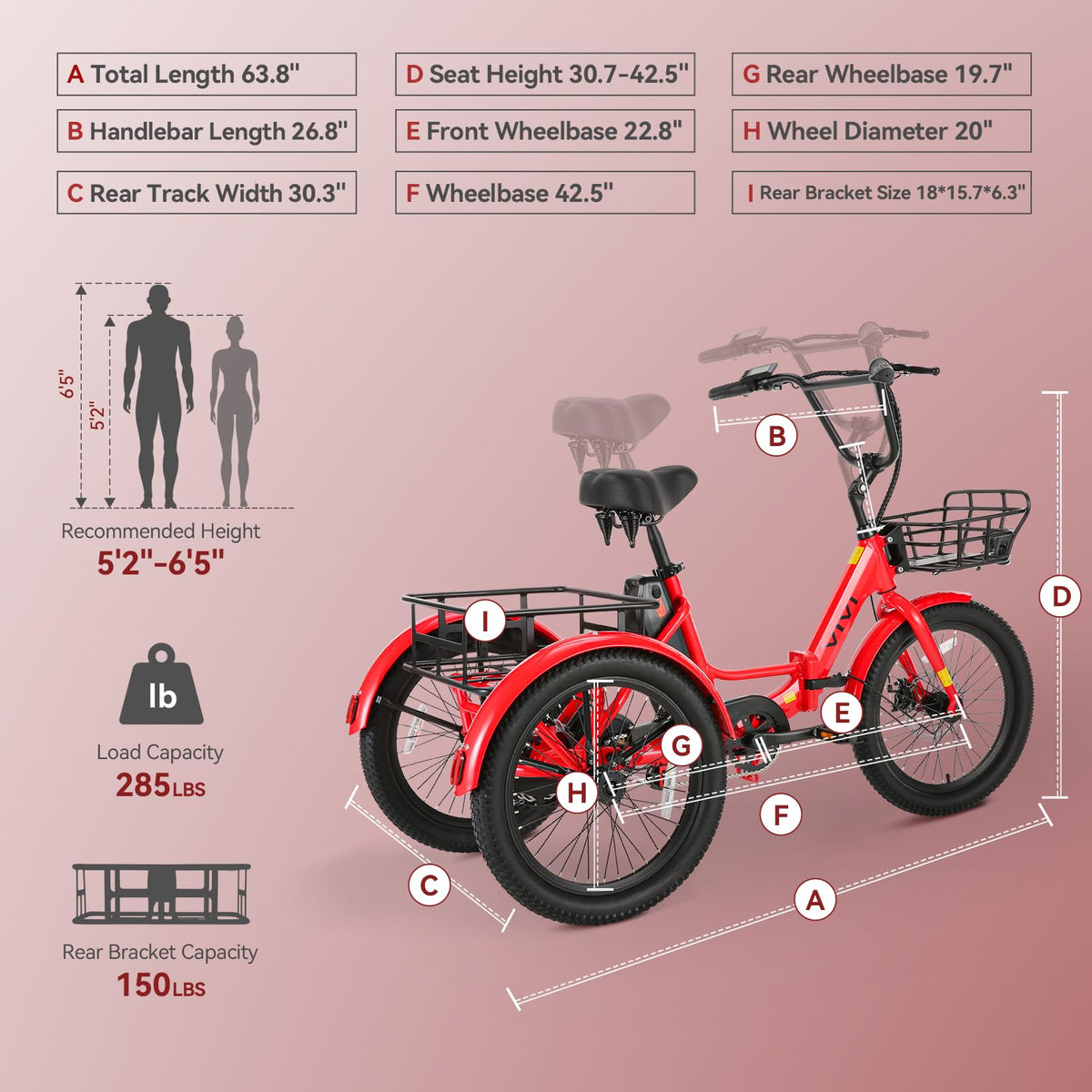 Electric Tricycle for Adults with Basket, Folding 3-Wheel Electric Bike with Removable Battery M85287