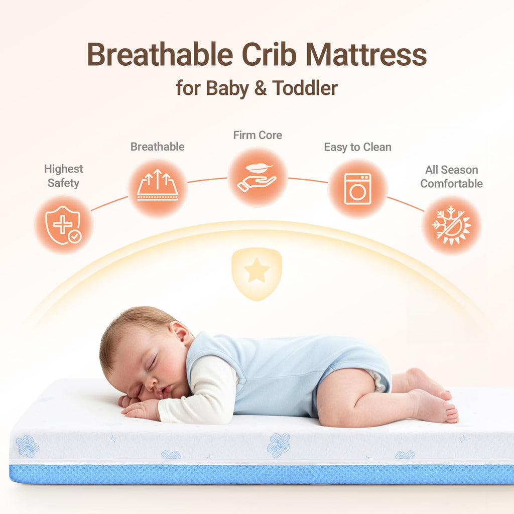 Mini Crib with Mattress and Wheels A857