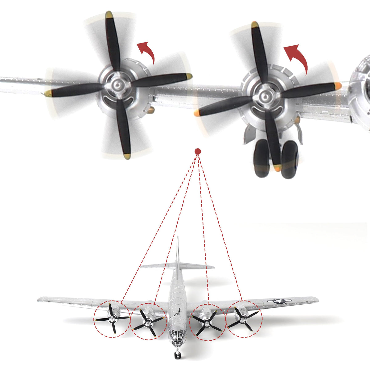 1/144 B-29 Bomber Metal Model Kit with Stand Diecast Airplane K7627