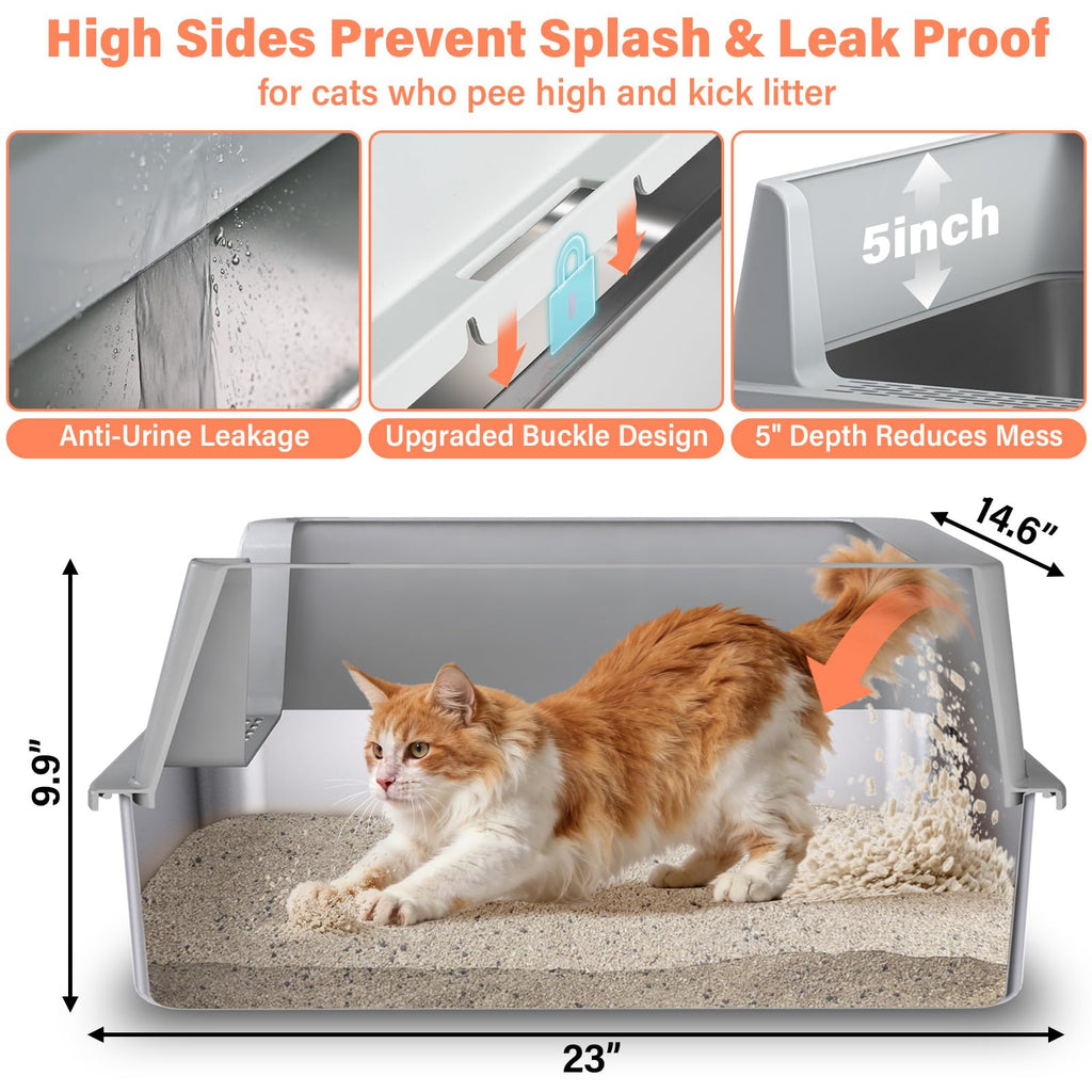 XL Stainless Steel Cat Litter Box with Lid and Scoop C775