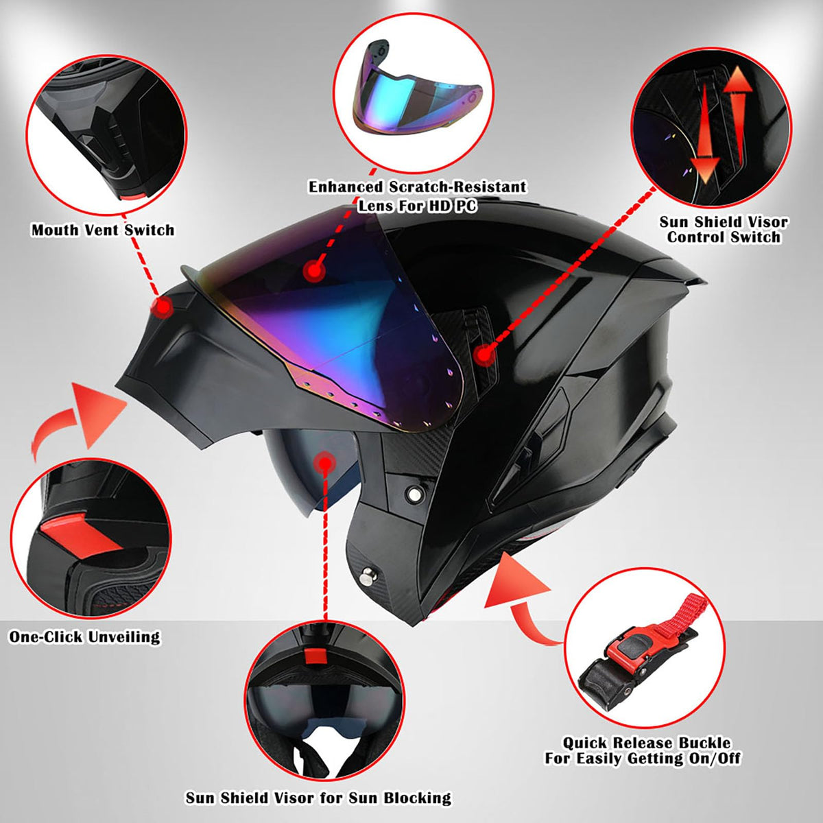 Modular Flip up Dual Visor Full Face Motorcycle Helmet A70198
