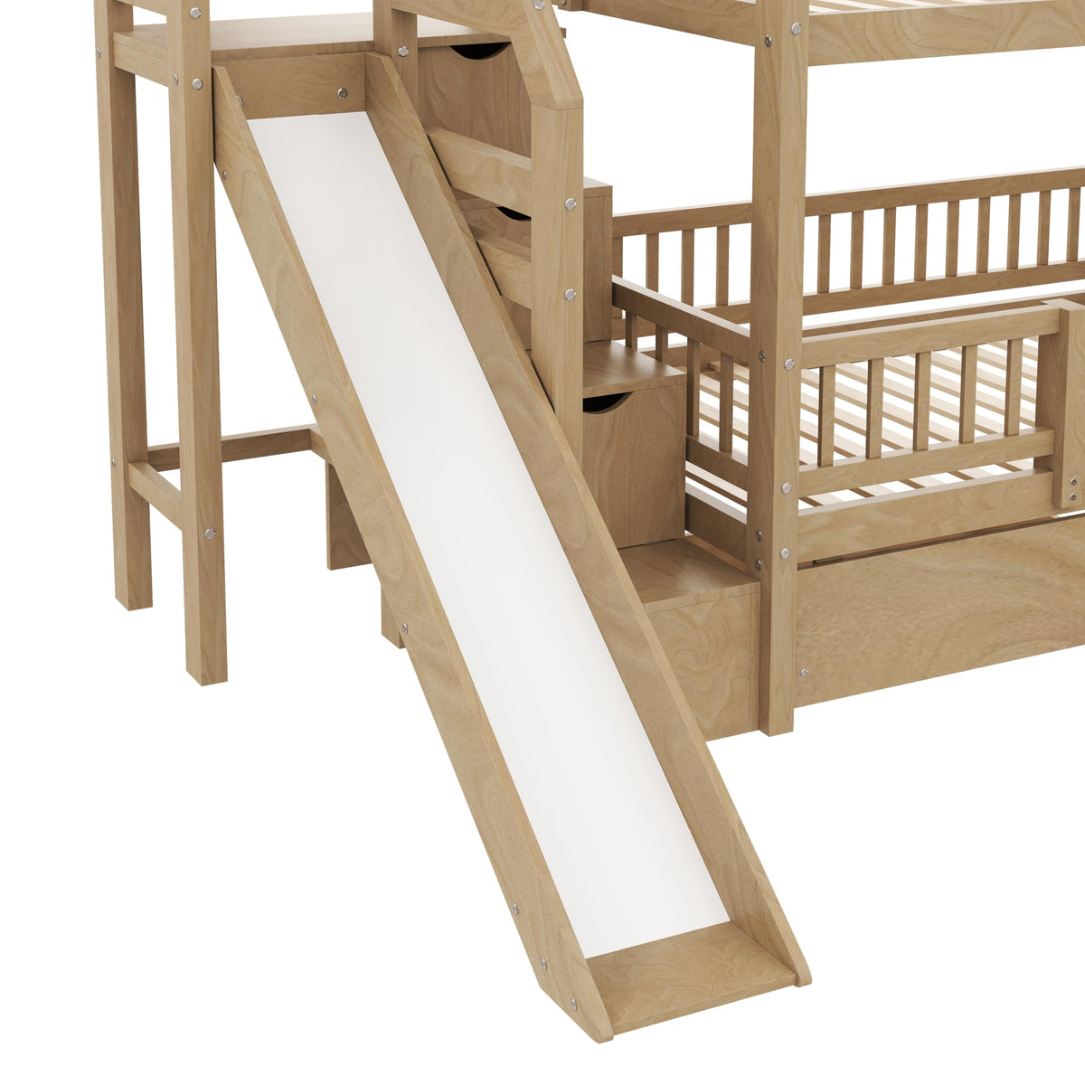 Twin Over Twin Bunk Bed with Slide and Storage Drawers D788121