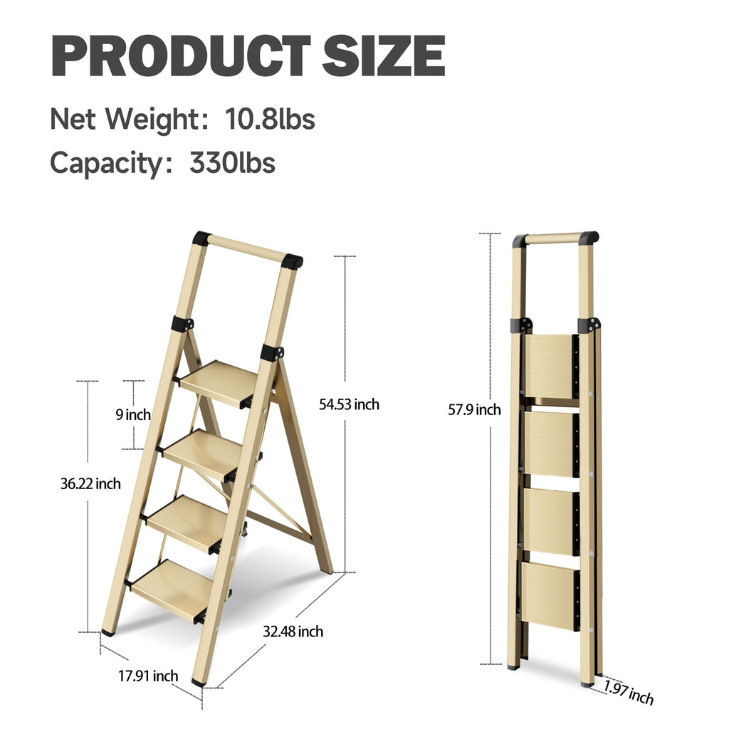 4 Step Lightweight Folding Ladder with Handgrip 330lbs Capacity Q79757