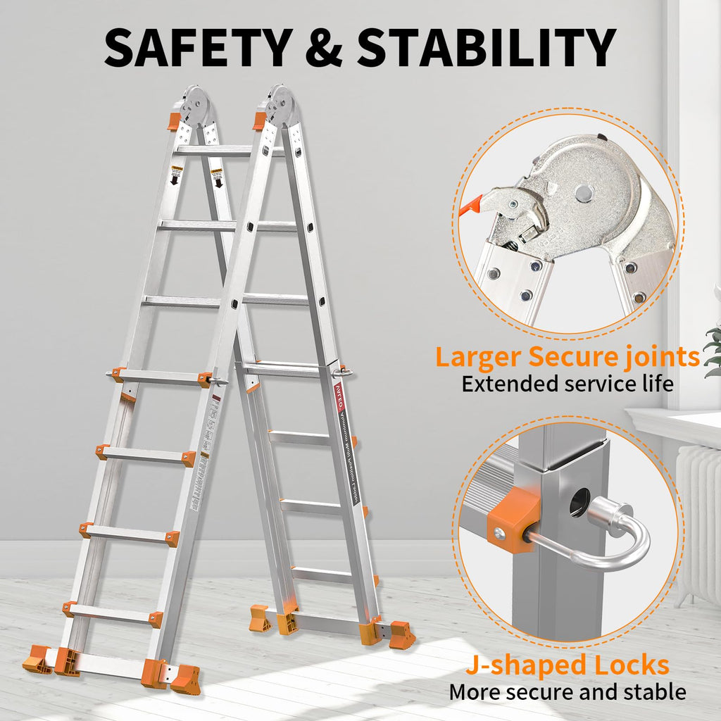 11FT Multi Position Aluminum Folding Ladder with Tool Tray N852822