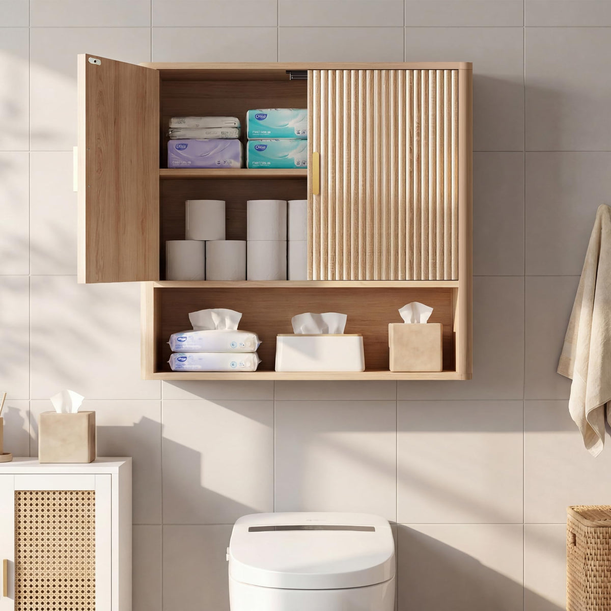 Bathroom Storage Wall Cabinet with Adjustable Wood Shelf & Doors K45330