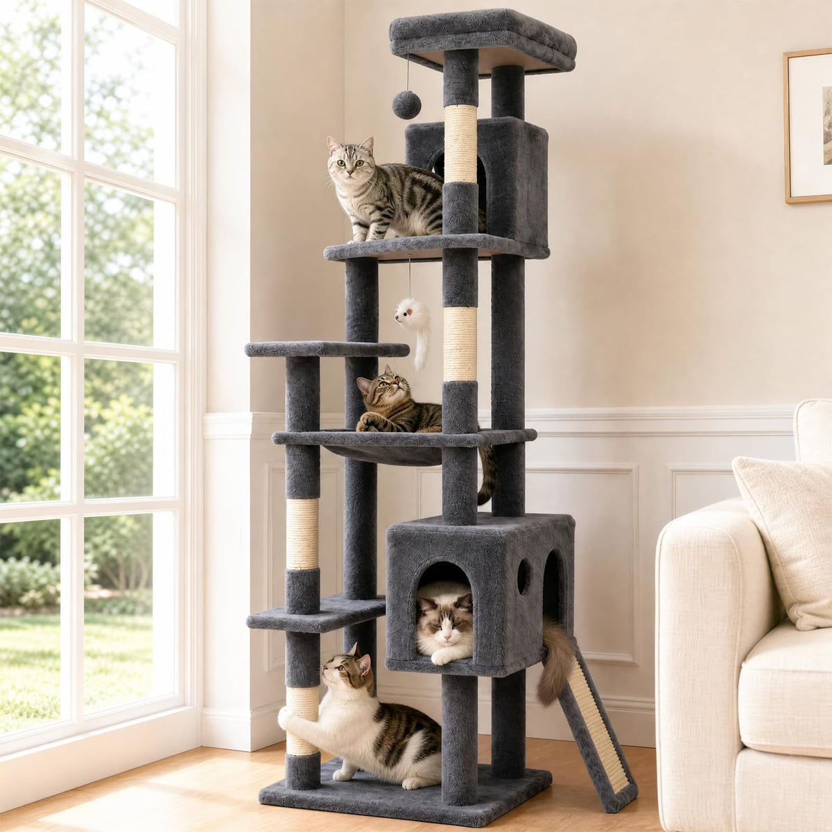 70 Inches Indoor Cat Tree with Ladder H70400