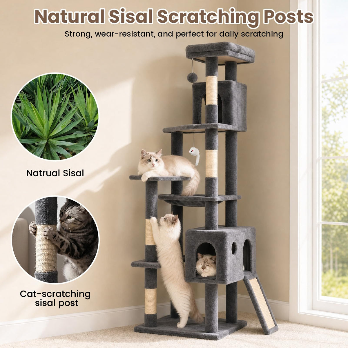 70 Inches Indoor Cat Tree with Ladder H70400