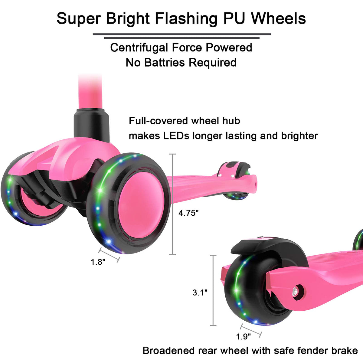 Kick Scooter 3-Wheeled Push Scooter with Light-Up Wheels Q1507