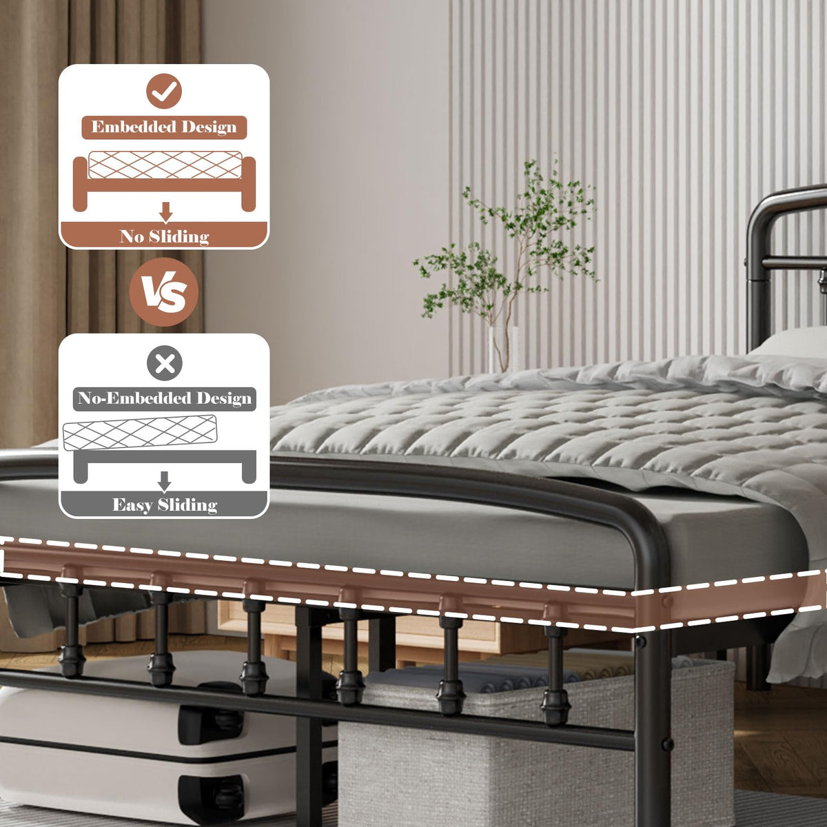 Full Size Metal Bed Frame with Headboard E3614