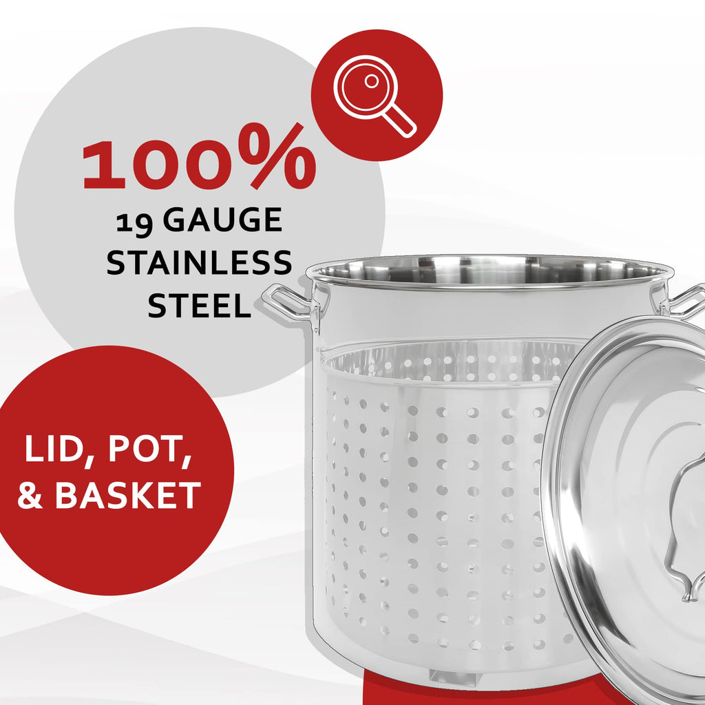 40 Quart Stainless Steel Stock Pot with Steamer Basket and 12" Single Propane Stove B209