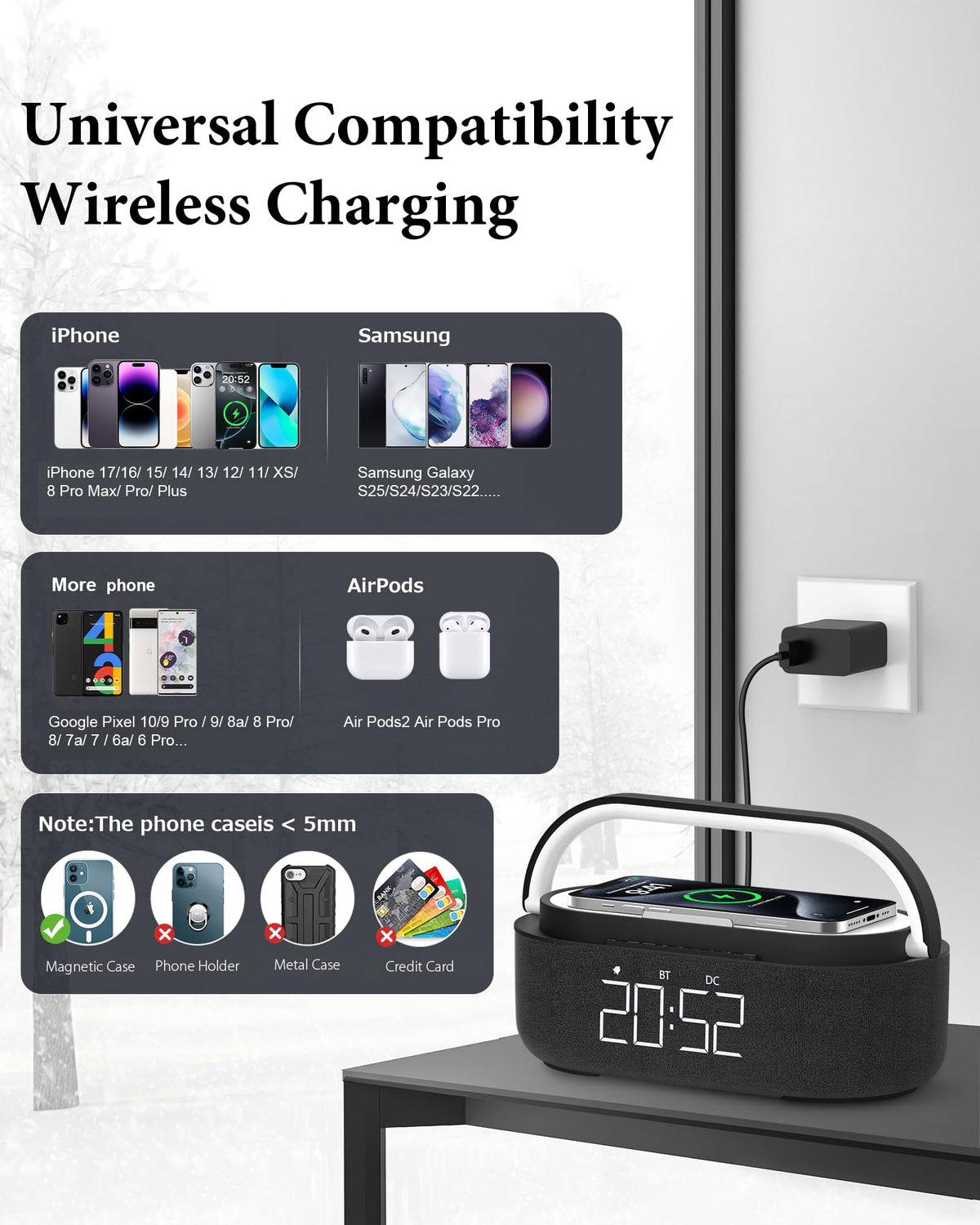 Bluetooth Speaker with Wireless Charger FM Radio LED Light A588885