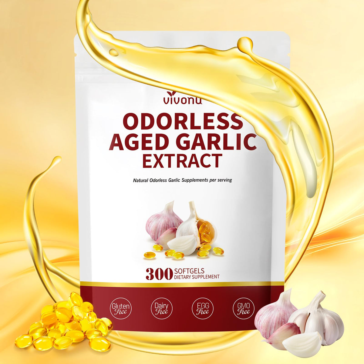 Aged Garlic Extract Capsules, 300 Softgels, Odorless, Gluten Free D14204