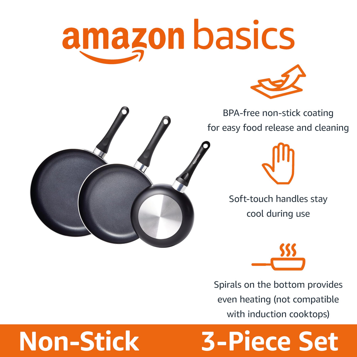 Ceramic Nonstick Frying Pan Set, 3-Piece, Black T5453