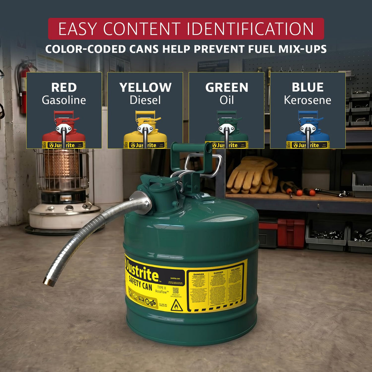 Green Galvanized Steel Safety Can F71408