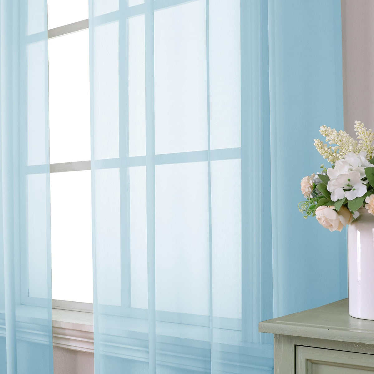 2 Pack Sky Blue Sheer Curtain Drapes 84 Inch Length 2 Panels A33147