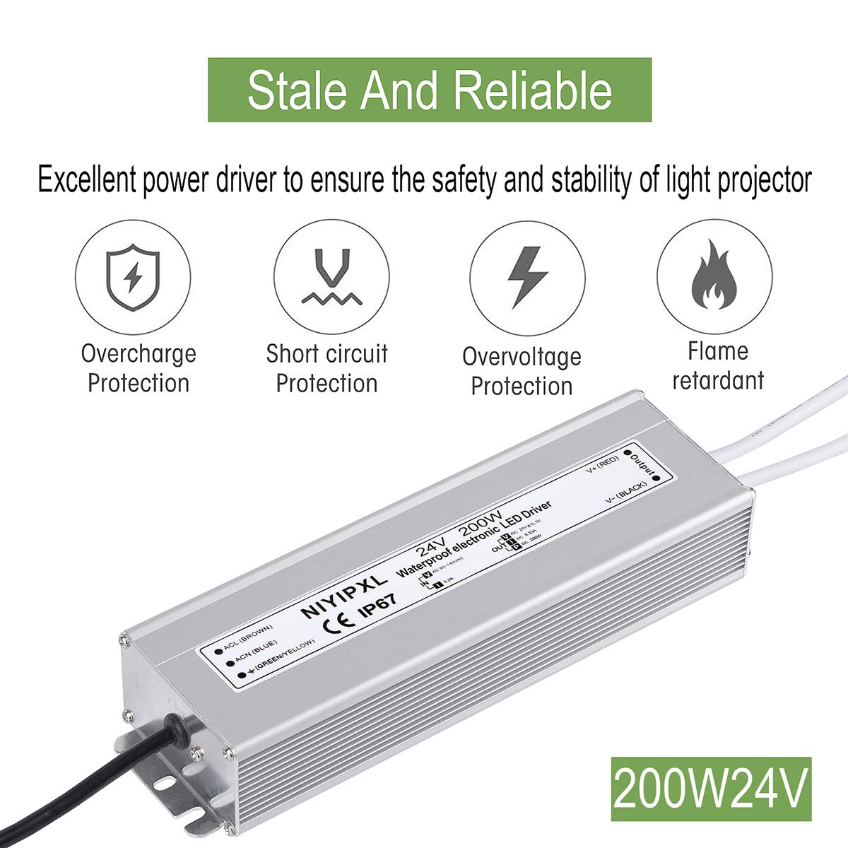 200 Watts 24V DC Waterproof IP67 LED Power Supply U47033