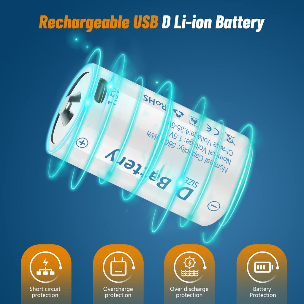 Rechargeable Lithium D Batteries 4 Pack U349