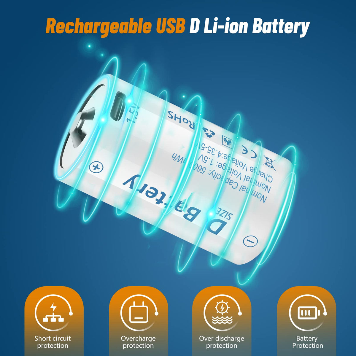 Rechargeable Lithium D Batteries 4 Pack U349