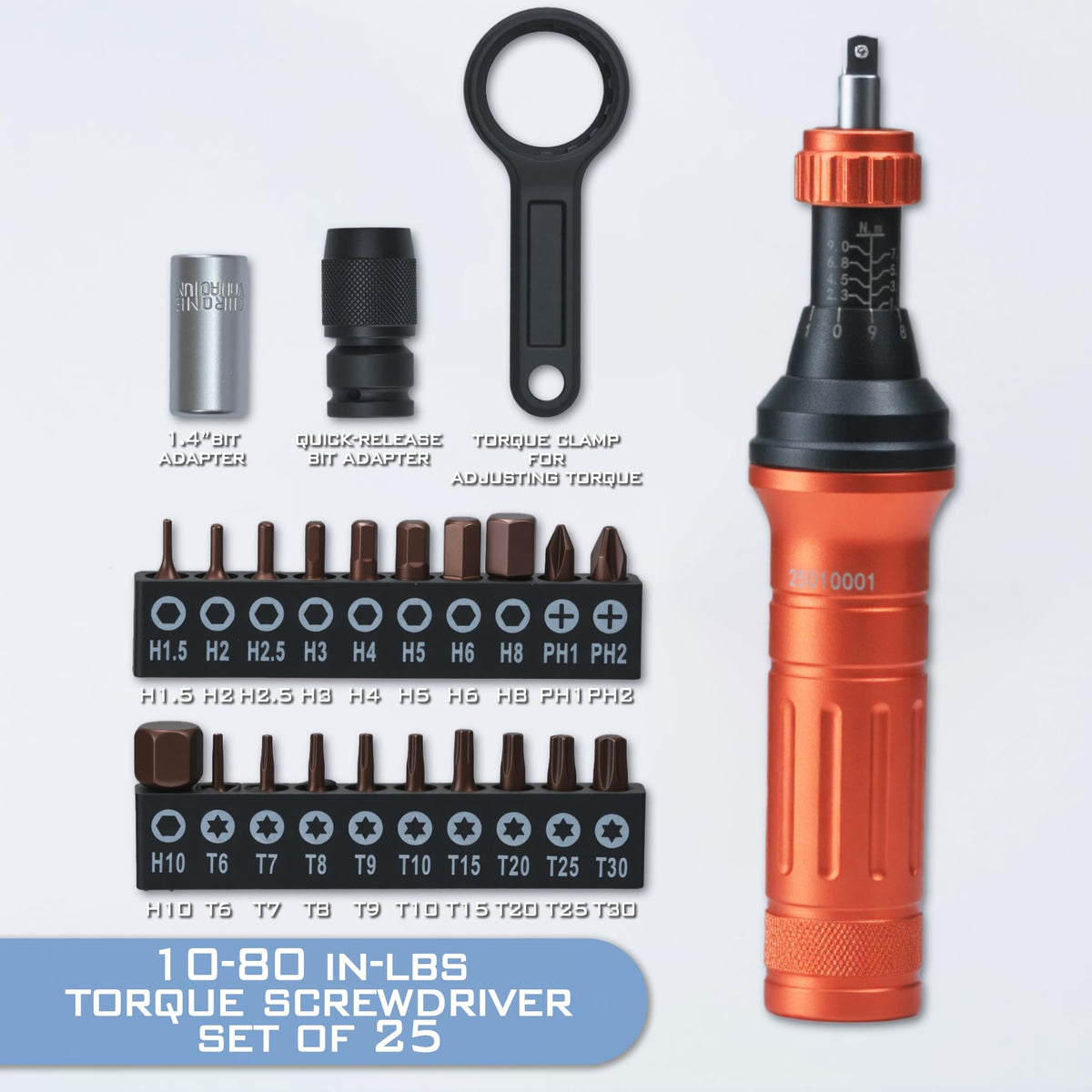 Torque Screwdriver Wrench Driver Set 10-80 Inch Pounds 20 Steel Bits R535
