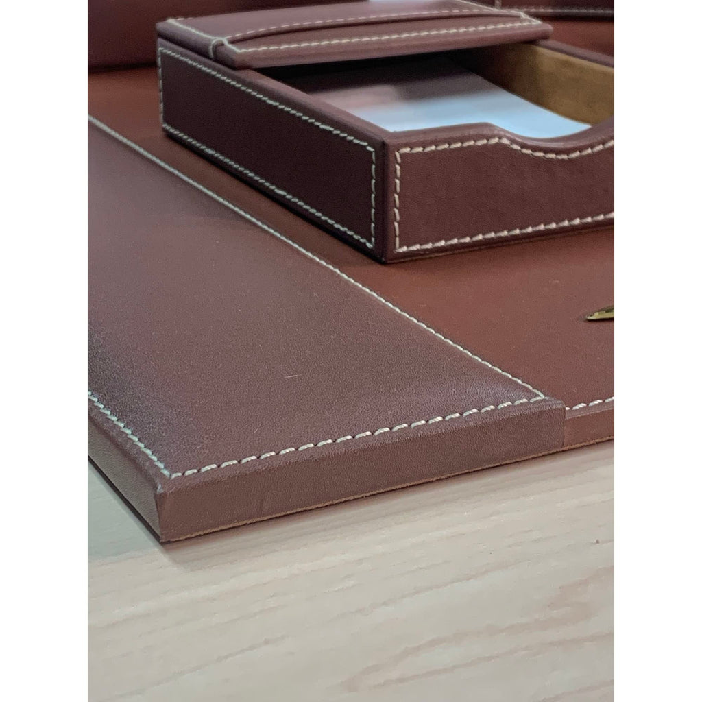 Rustic Brown Leather Desk Set, 8-Piece W2688