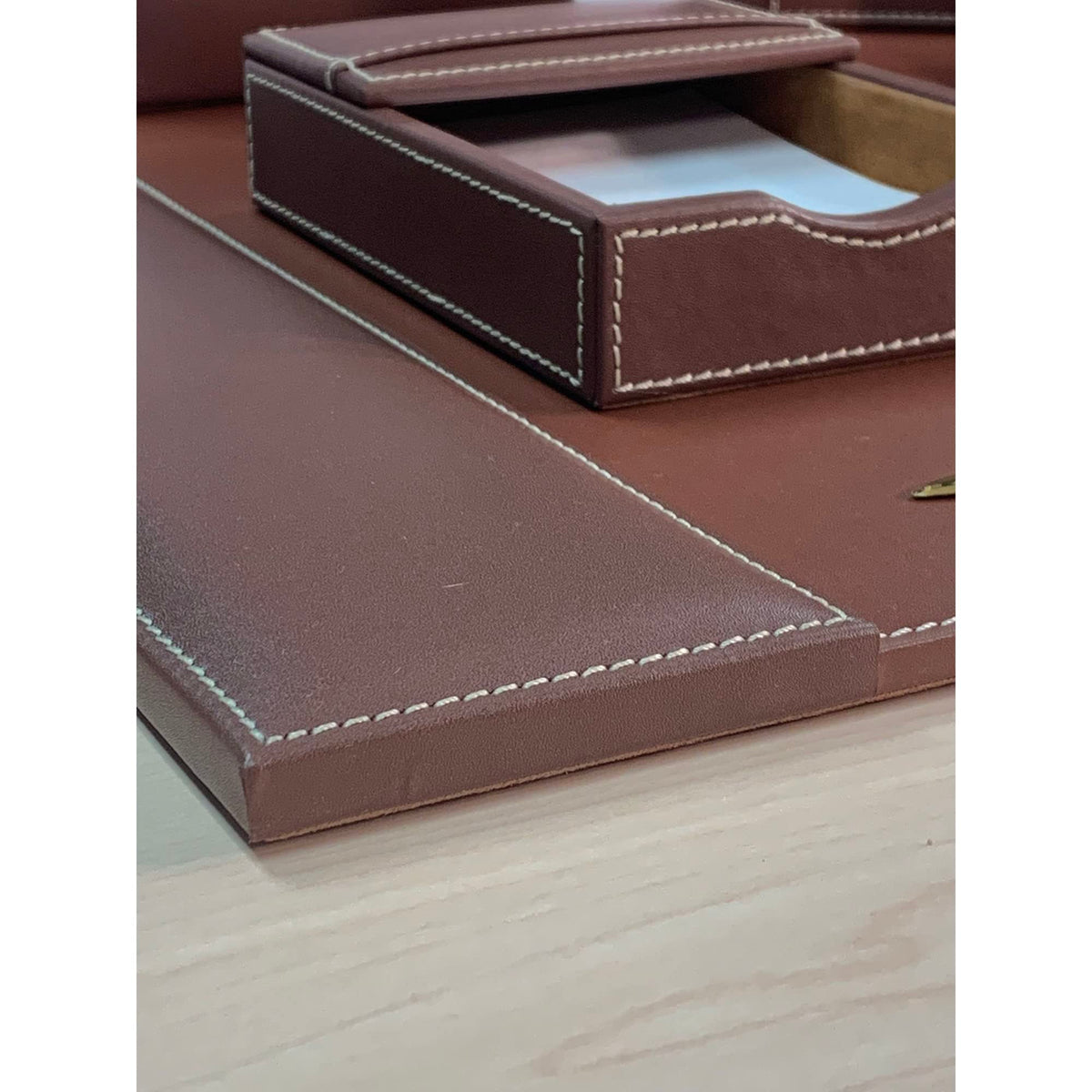 Rustic Brown Leather Desk Set, 8-Piece W2688
