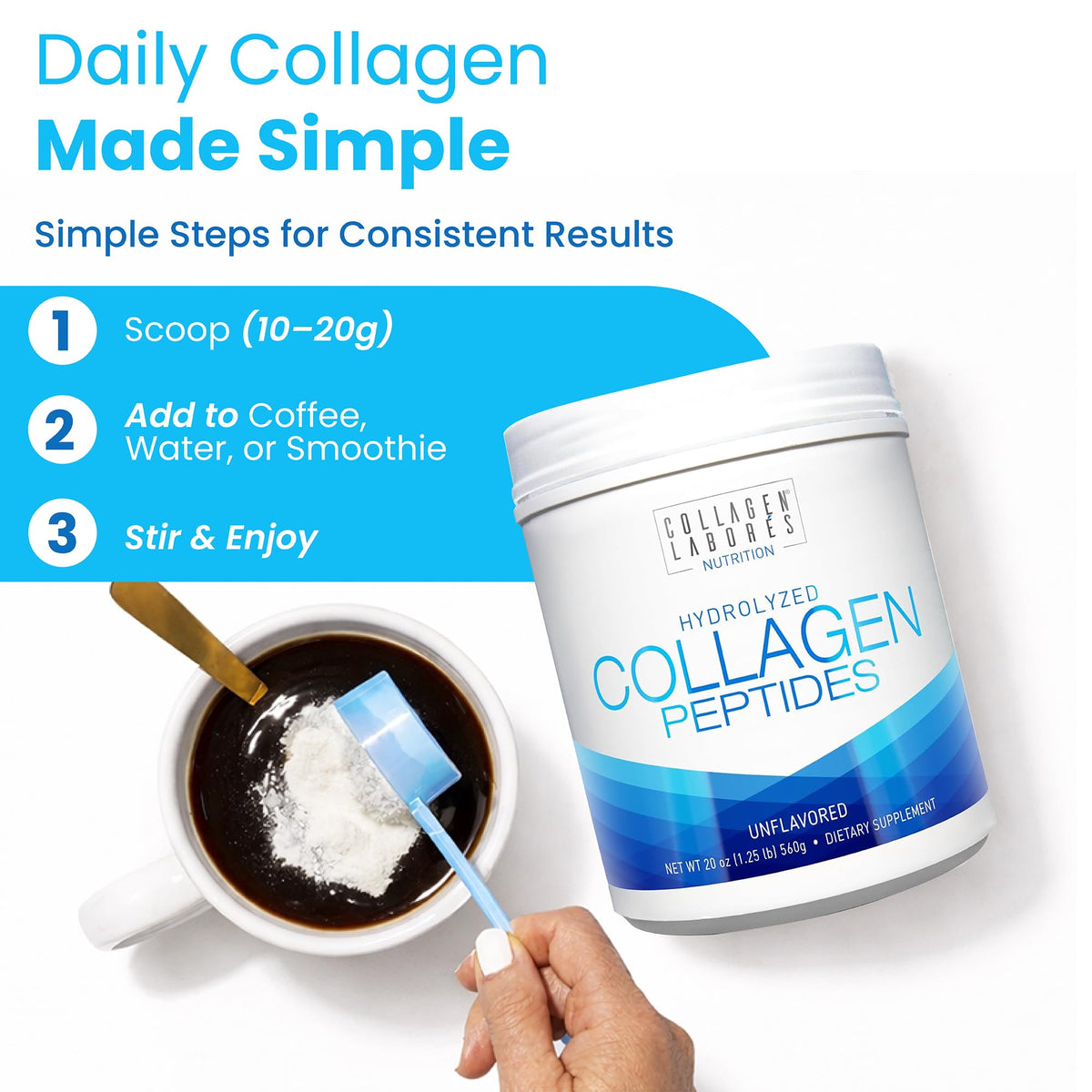 Hydrolyzed Collagen Peptides 20 oz Unflavored Powder T346
