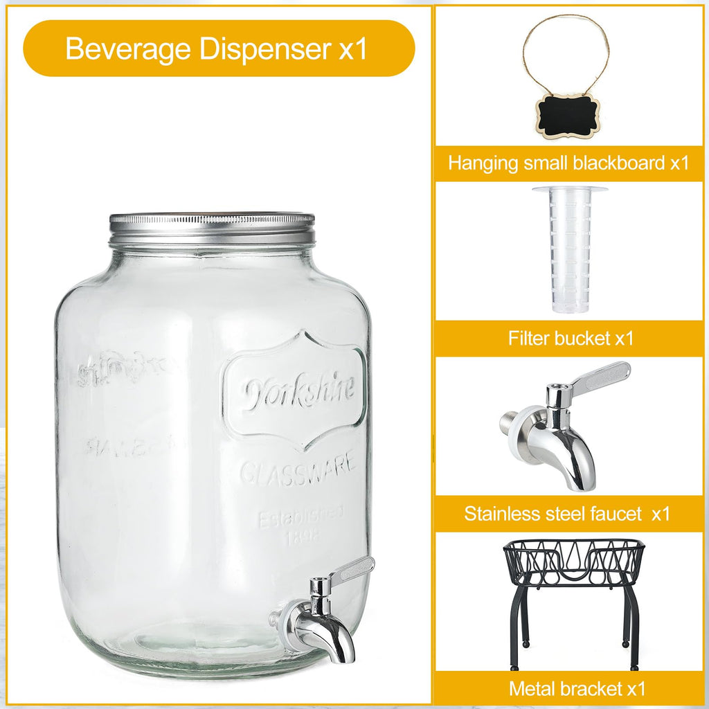 2 Gallon Glass Beverage Dispenser with Stand & Fruit Infuser J620198