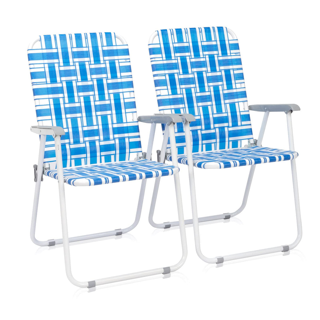 Set of 2 Blue Webbed Folding Patio Chair B7218