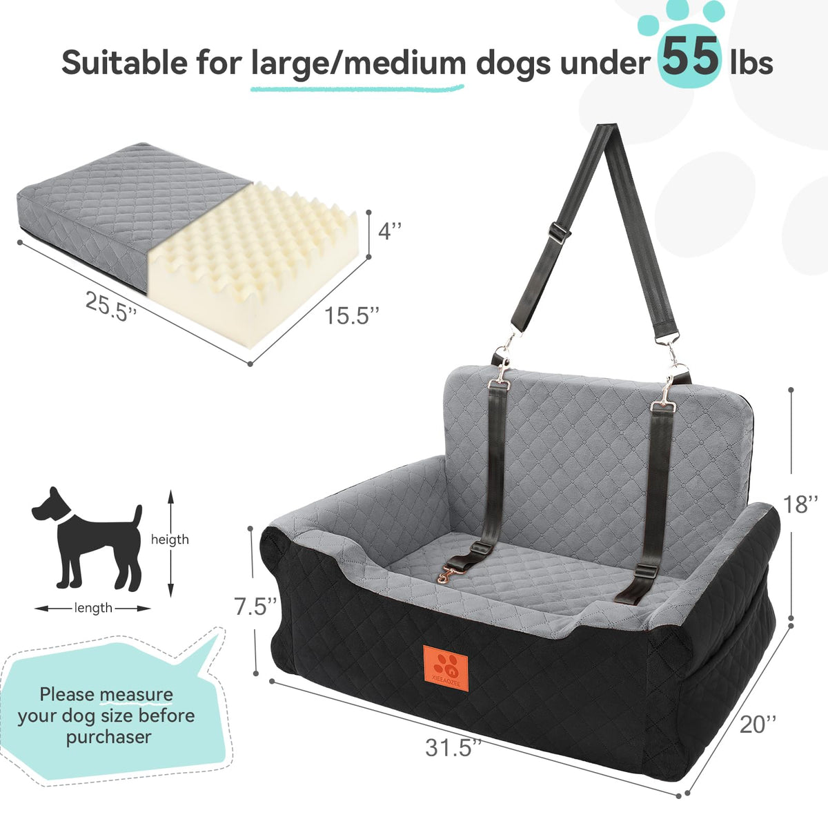 Dog Car Seat for Large/Medium Dogs Up to 55 lbs Z179