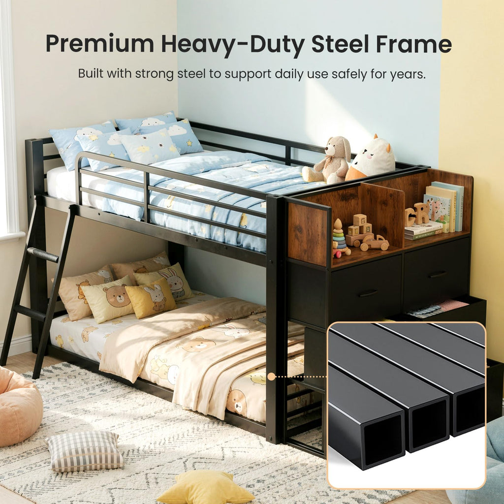 Twin Over Twin Bunk Bed with Storage Dresser F9536