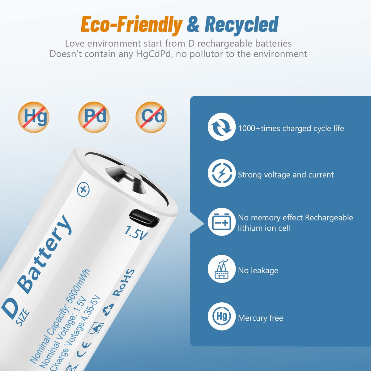 Rechargeable Lithium D Batteries 4 Pack U349