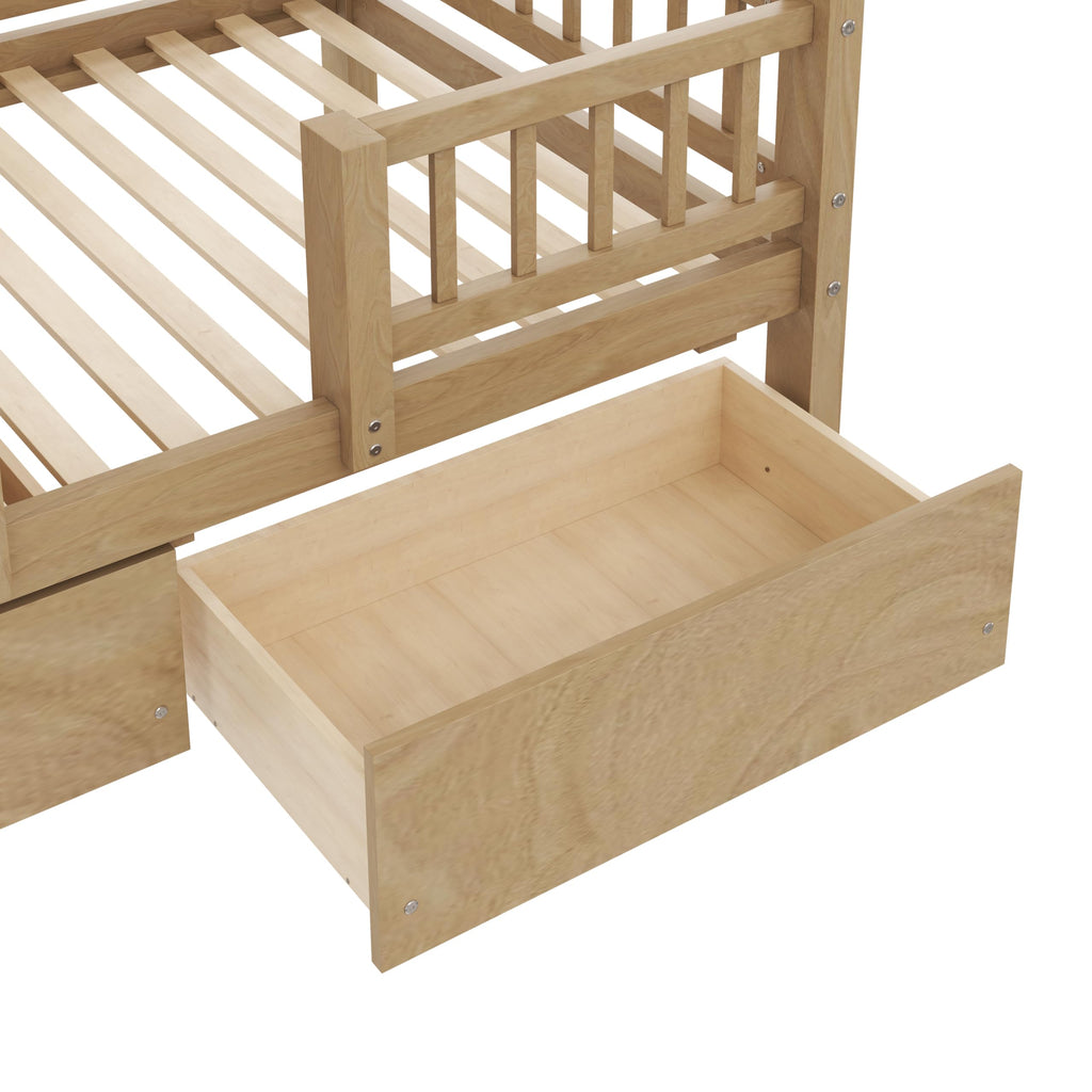 Twin Over Twin Bunk Bed with Slide and Storage Drawers D788121
