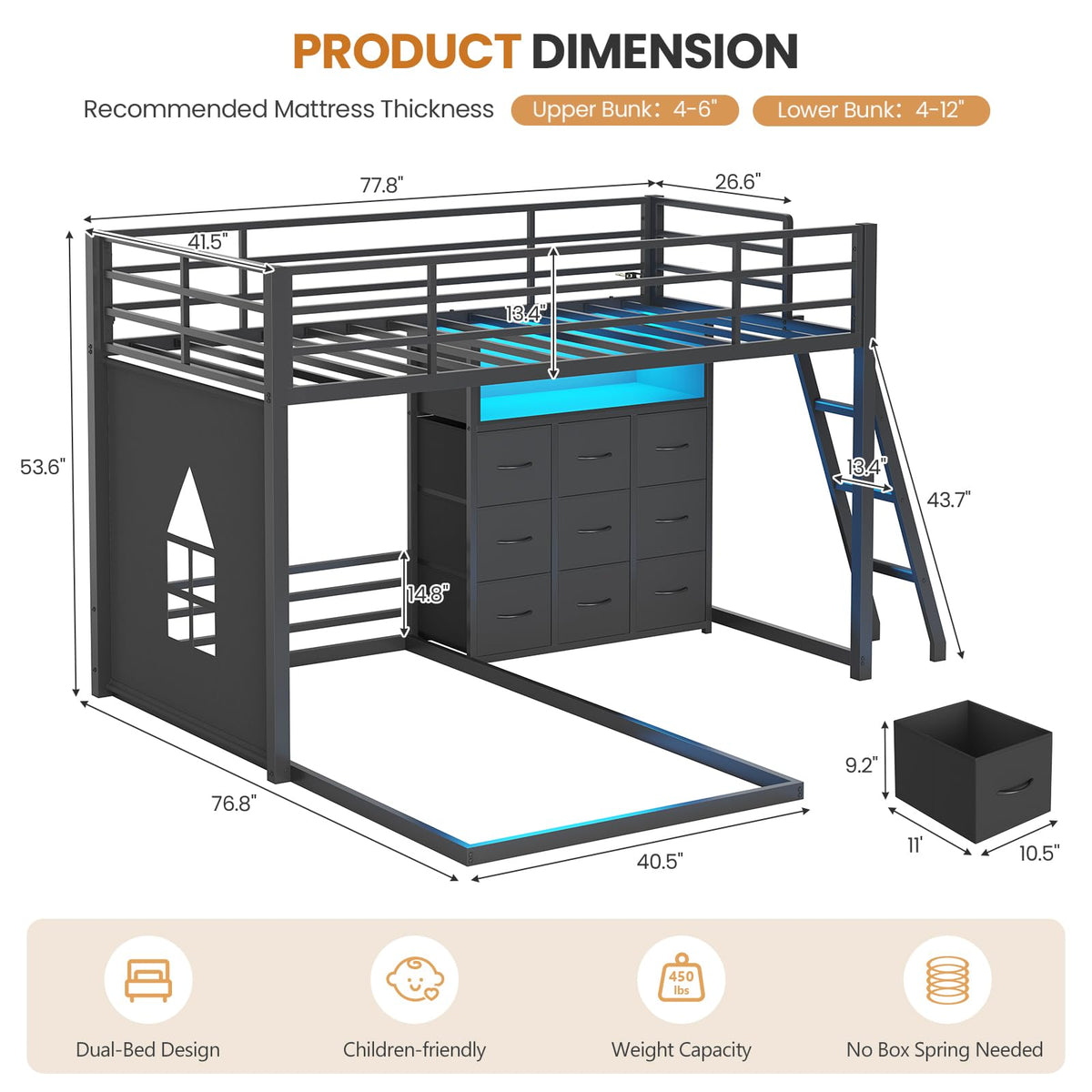 Twin Over Twin Bunk Bed with 9 Storage Drawers G47780