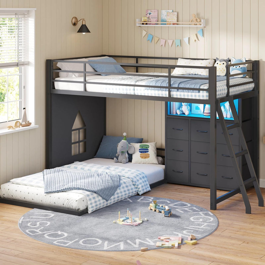 Twin Over Twin Bunk Bed with 9 Storage Drawers G47780