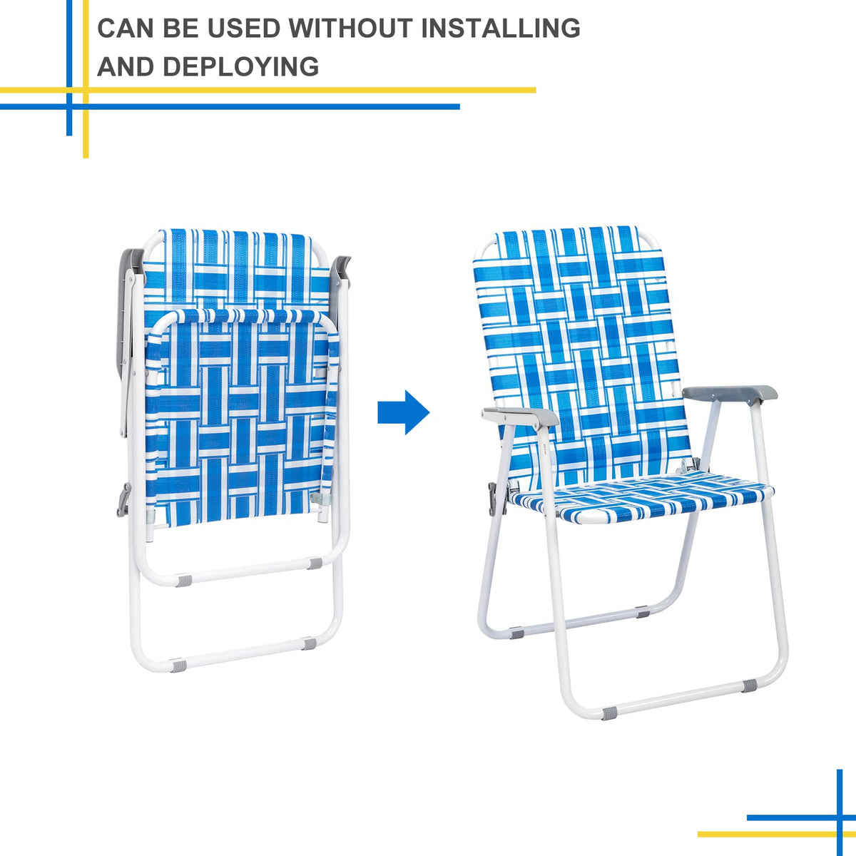 Set of 2 Blue Webbed Folding Patio Chair B7218