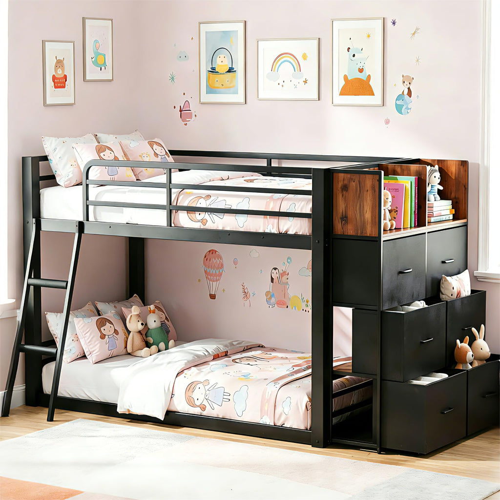 Twin Over Twin Bunk Bed with Storage Dresser F9536