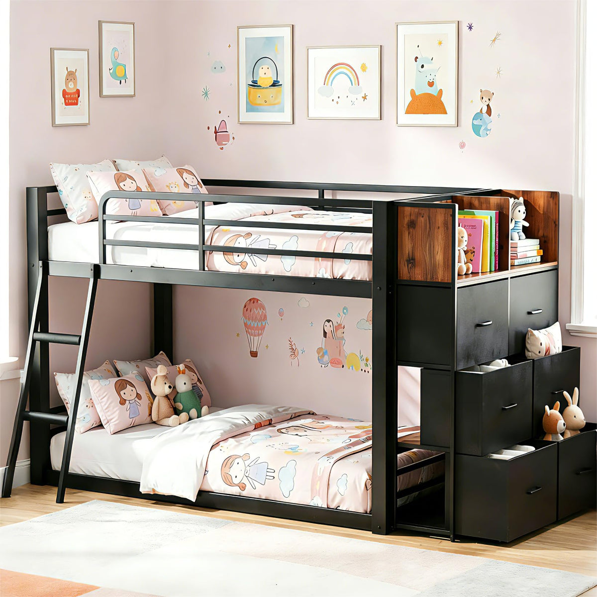 Twin Over Twin Bunk Bed with Storage Dresser F9536