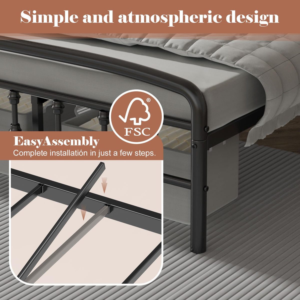 Full Size Metal Bed Frame with Headboard E3614