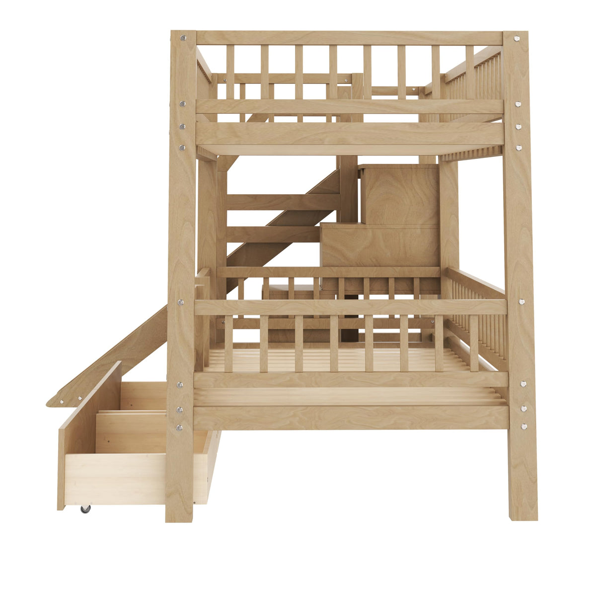 Twin Over Twin Bunk Bed with Slide and Storage Drawers D788121