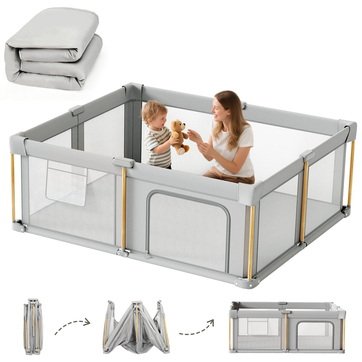 Foldable Baby Playpen with Mat N685432