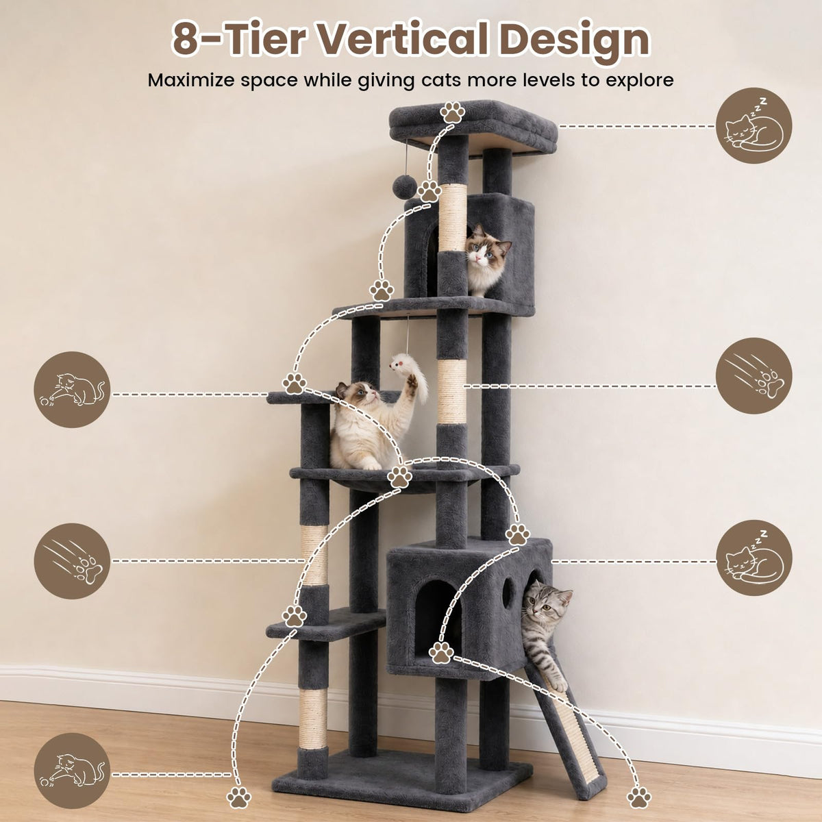 70 Inches Indoor Cat Tree with Ladder H70400